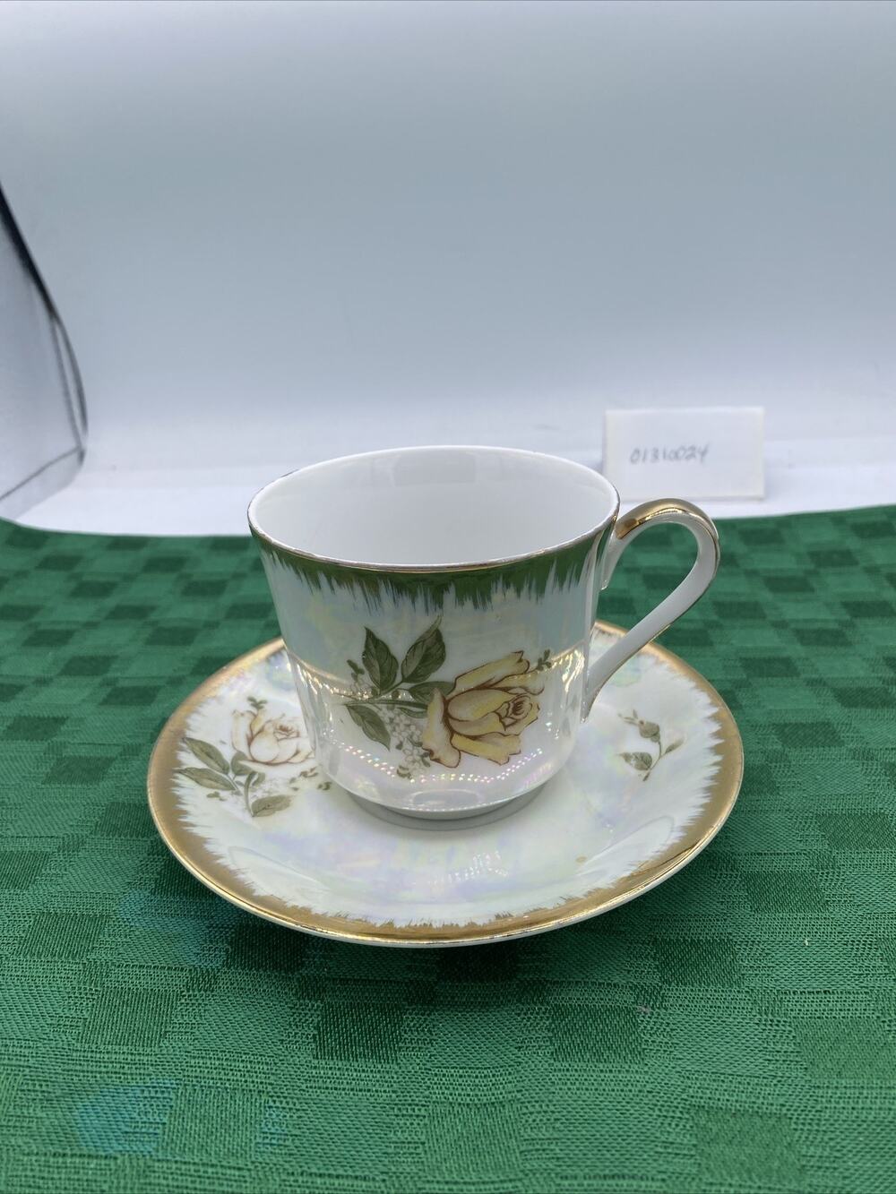 Peace Rose Tea Cup & Saucer Iridescent W/Yellow Rose Pattern Unbranded